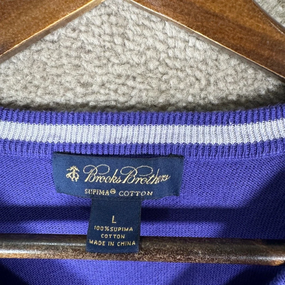Brooks Brothers V-Neck Sweater Men Large Purple Supima Cotton Knit